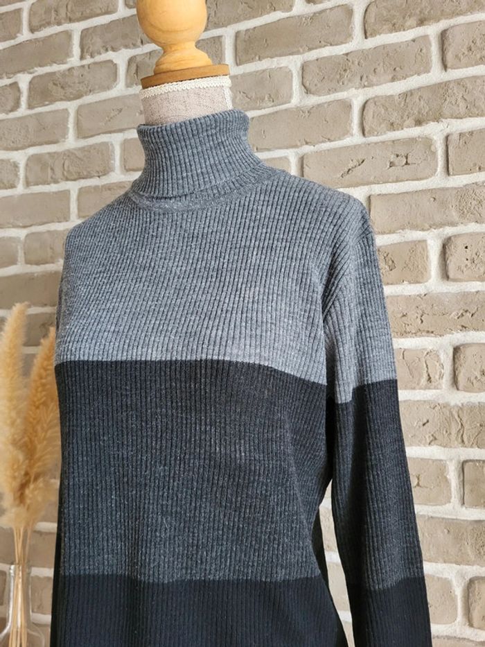 Pull col roulé maille côtelée noire et grise - Pure & Simple Collection - photo numéro 4