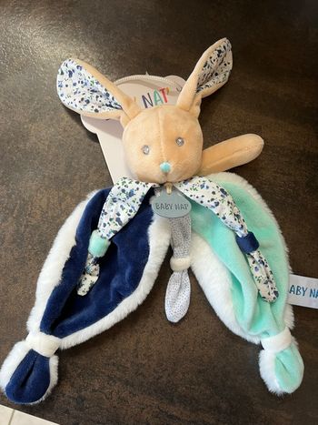 Doudou plat lapin baby nat bleu