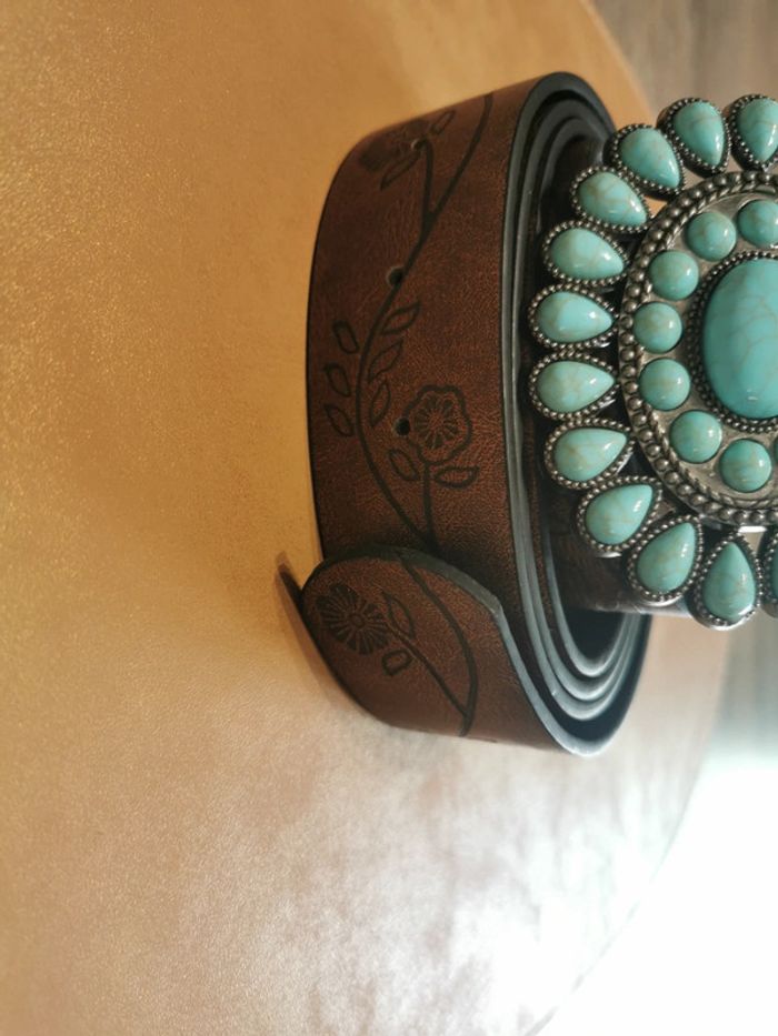 Ceinture de cowboy country fleur turquoise - photo numéro 3