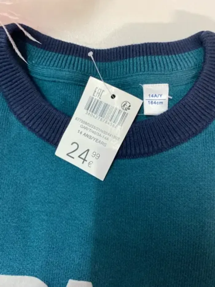Pull garçon - neuf - vert - Okaïdi - Taille 14 ans - photo numéro 2