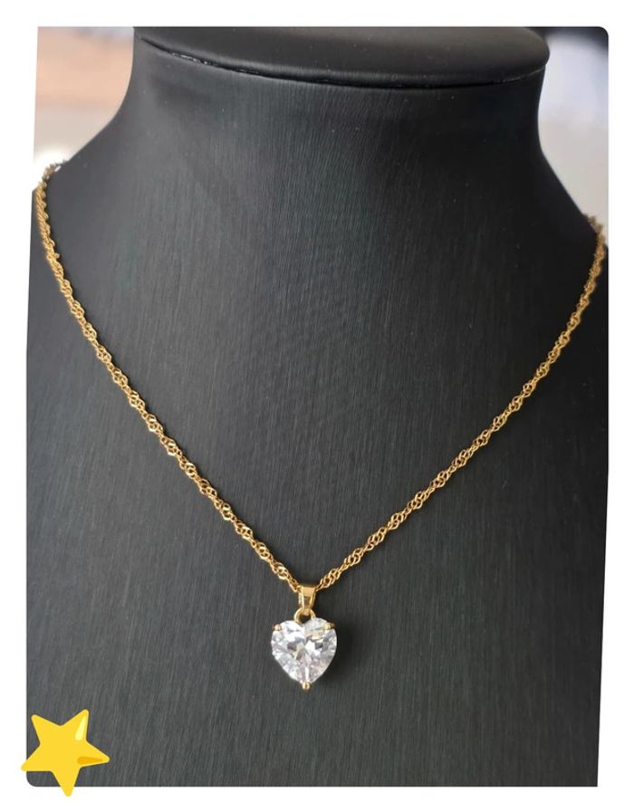 Collier acier inoxydable dorée pendentif cœur solitaire - photo numéro 4