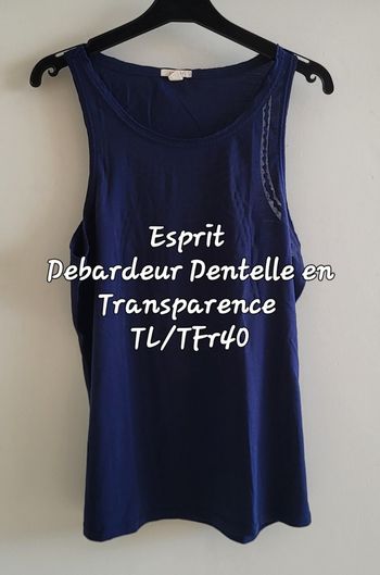 Esprit Debardeur TL/TFr40 -Col Rond-Marine-Coupe Droite-Dentelle en Transparence sur le devant en TB