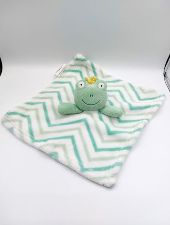 Doudou plat grenouille carré vert blanc SL Home Fashions couronne jaune