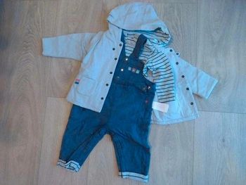 Ensemble garçon 3 pièces salopette, veste et body Obaïbi 9 mois