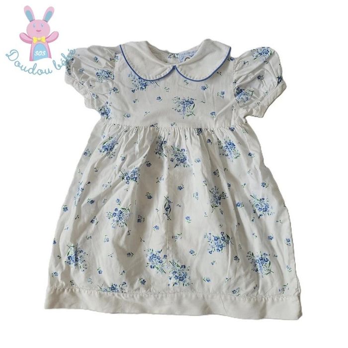 Robe fleurs blanc bleu col Claudine bébé fille 12 Mois été Jacadi