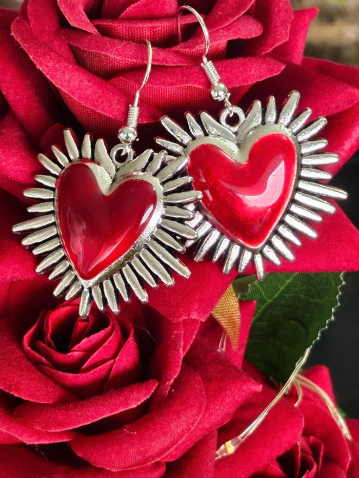 Boucles d oreilles coeur avec rayons en acier inoxydable - photo numéro 2