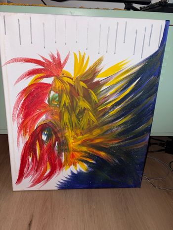Tableau coloré abstrait figuratif coq/animal stylisé) grand format