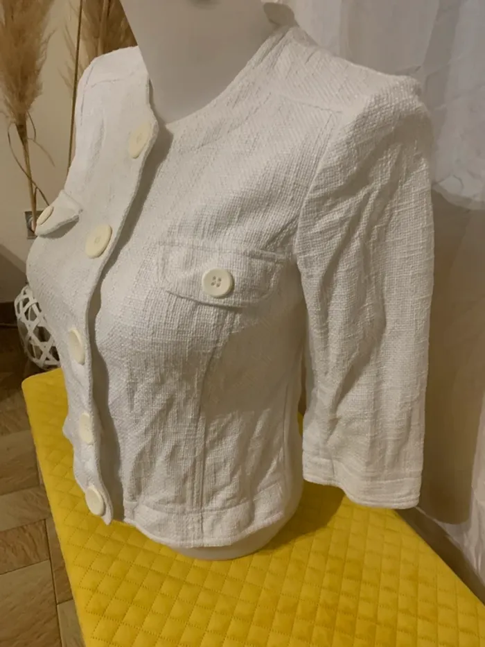 Veste courte Promod blanche 100%coton taille 42 manches3/4 - photo numéro 4