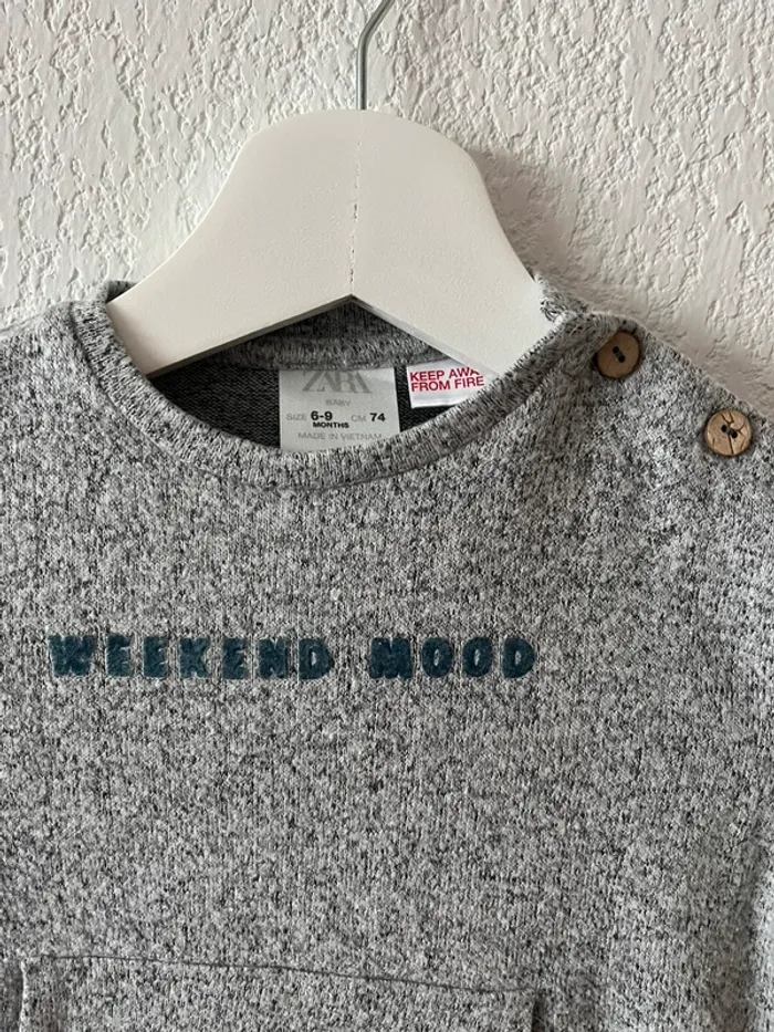 Sweat bébé Zara  6-9 mois (74 cm) gris - photo numéro 3