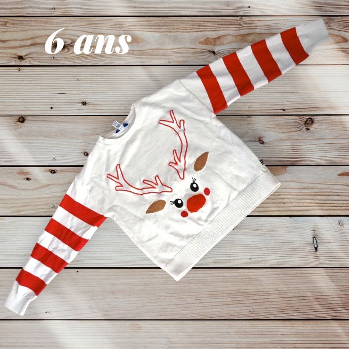 Pull maille tricot renne blanc Okaïdi