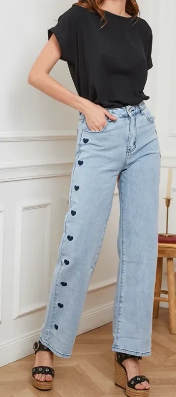 Joséphine Jean bleu clair, jambes évasées femme, taille 40/L.