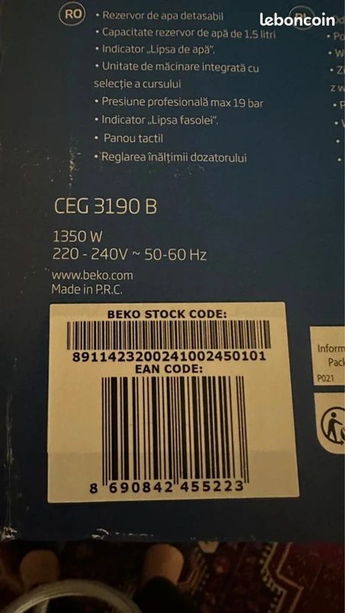 🤩 machine à café expresso automatique Beko CEG 3190 B en parfait état avec sa boîte et sa notice - photo numéro 8