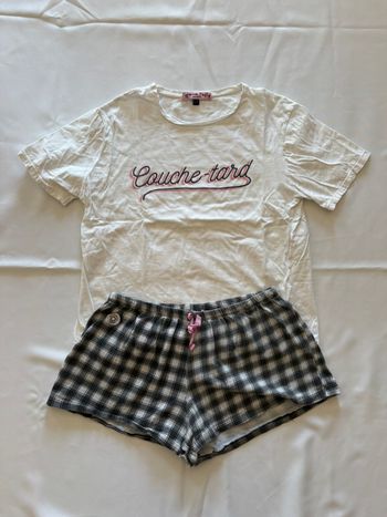 Ensemble pyjama t-shirt blanc et short à carreaux - Jennyfer - M/38