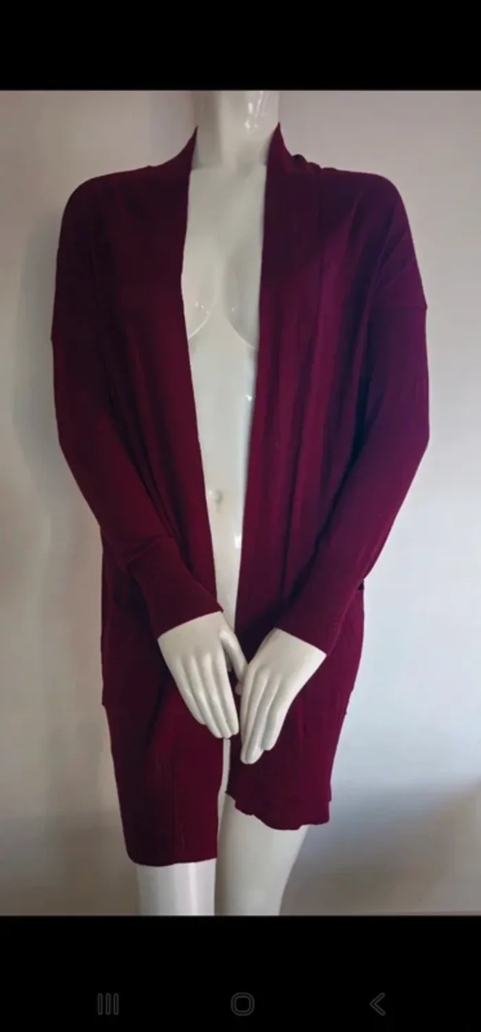 Gilet long bordeaux neuf taille 34 👕 - photo numéro 3