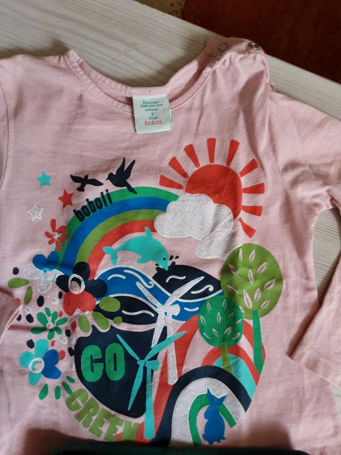Ensemble t-shirt dauphin arc-en-ciel fleurs lapin et jogging legging T. 2 ans (92cm) - photo numéro 2