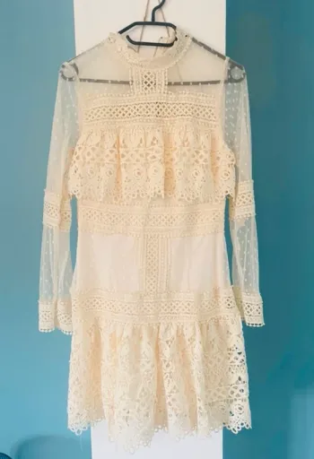 Robe macramé dentelle Ecrue