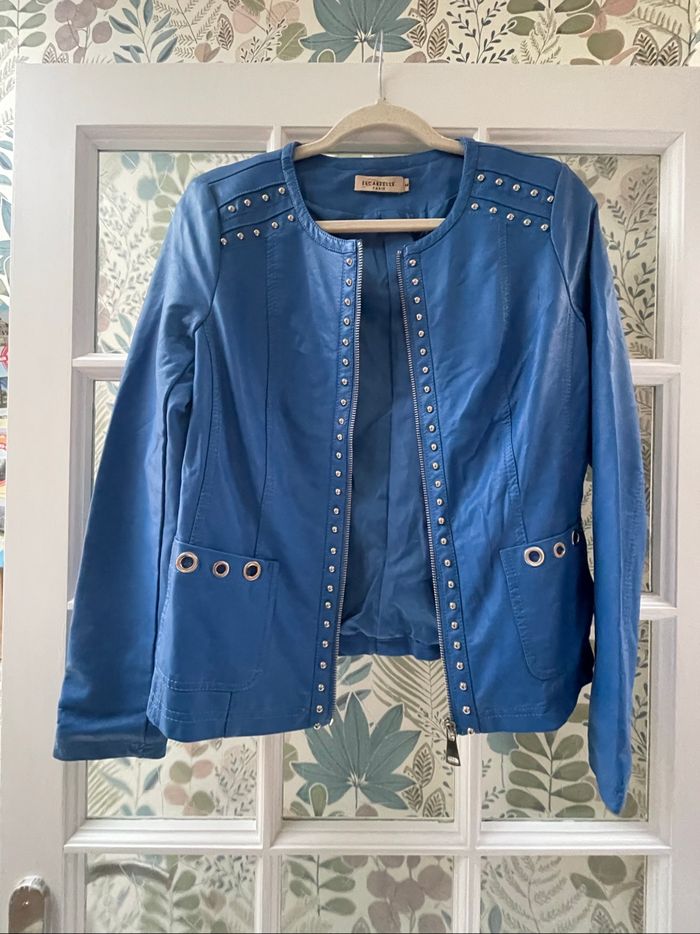 Veste en similicuir bleu - photo numéro 2