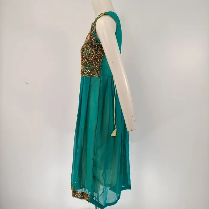 Robe style indienne colorées verte dorée traditionnelle soirée cérémonie A098 - photo numéro 3
