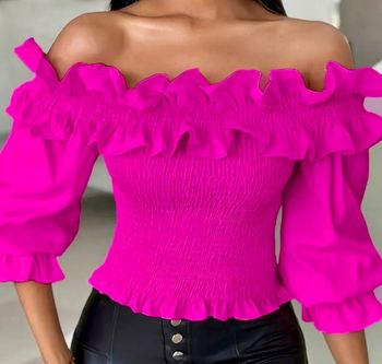 Haut épaule dénudé couleur rose taille L neuf