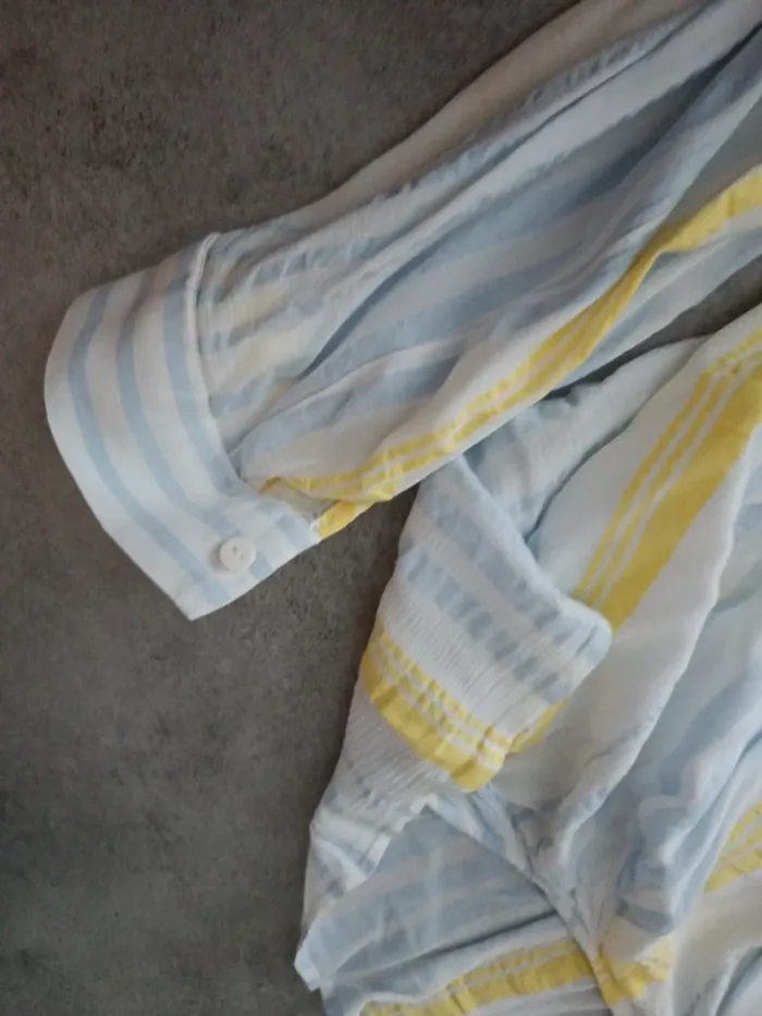 Chemise manches longues EDC esprit rayée jaune bleu blanc - photo numéro 3