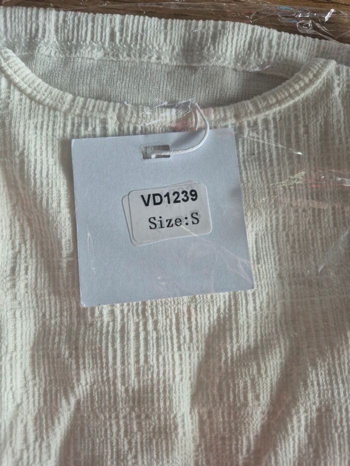 Top Court Col V Manches Longues Blanc Femme Taille S/36 - photo numéro 3
