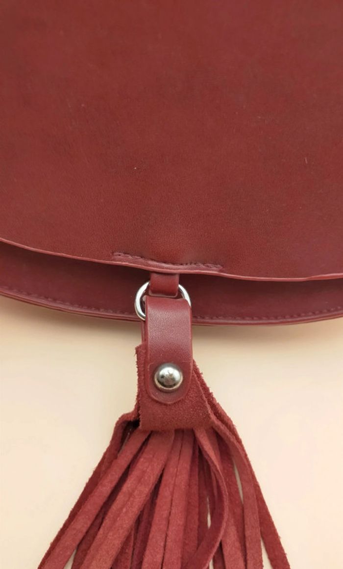 Sac à main en cuir, artisanal, bordeaux - photo numéro 2