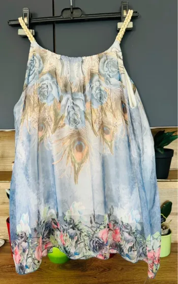 Blouse débardeur imprimé plumes de paon