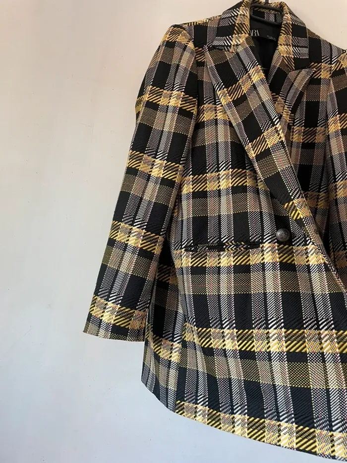 Zara Veste blazer tailleur à carreaux oversize taille S - photo numéro 14