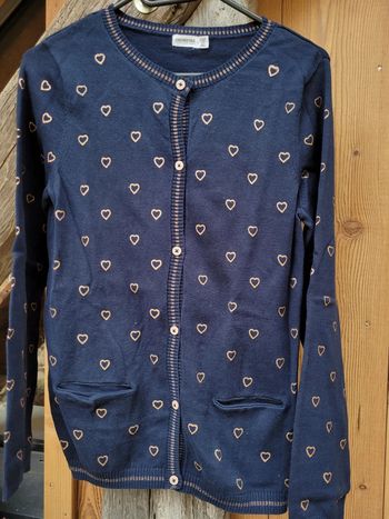 Superbe gilet coton Orchestra motifs cœurs 🤎 dorés, marine, 14 ans, neuf