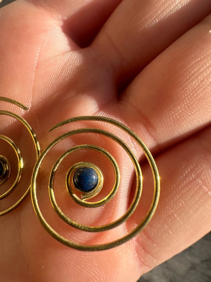 Boucles d'oreilles bronze et Lapis Lazuli véritable - Pierre naturelle - photo numéro 7