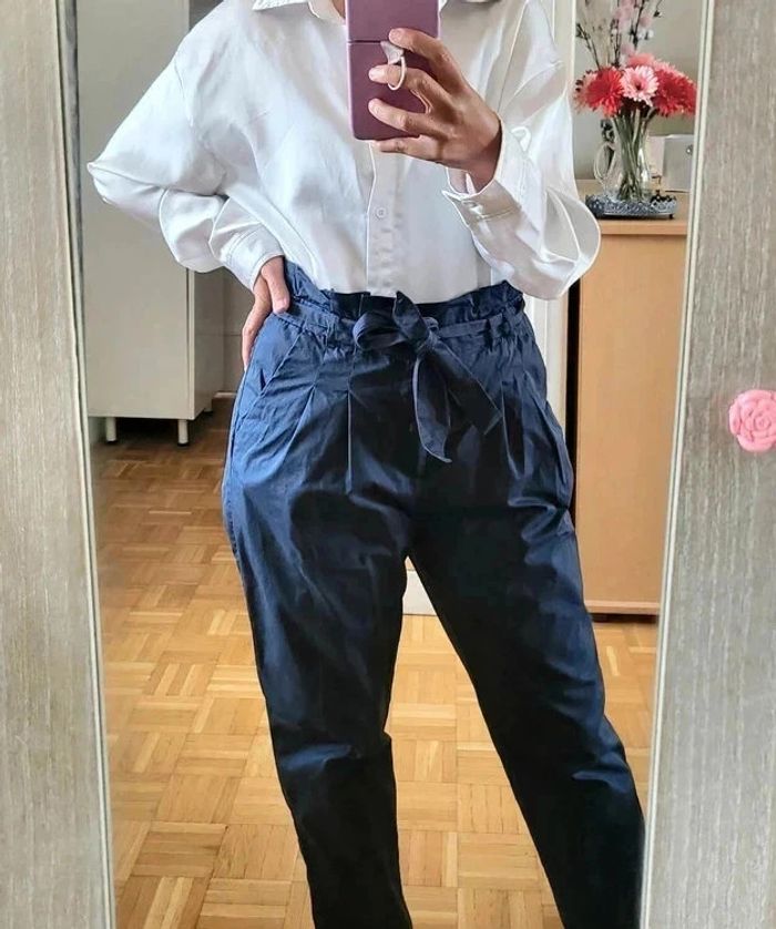 Pantalon bleu marine Taille M Zara Taille haute - photo numéro 2