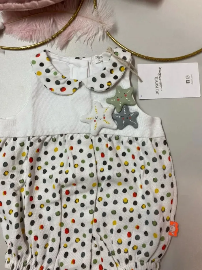 Barboteuse bébé à pois multicolores (neuf) - Taille 1 mois - photo numéro 2