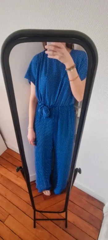 Combinaison pantalon bleu à pois zara M