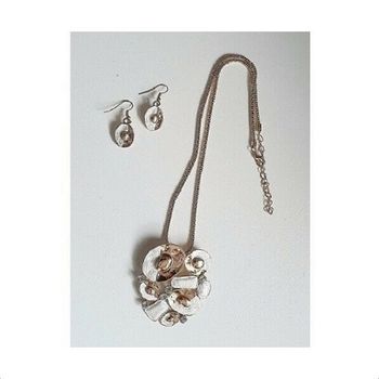 Parure Collier + Boucles Métal Doré, Nacre et Strass