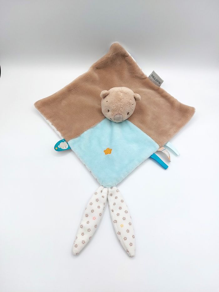 Doudou plat ours beige bleu NATTOU attache tétine étoiles nuage lune - photo numéro 2