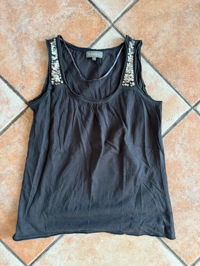 Débardeur marron avec sequin sur bretelles taille m in extenso