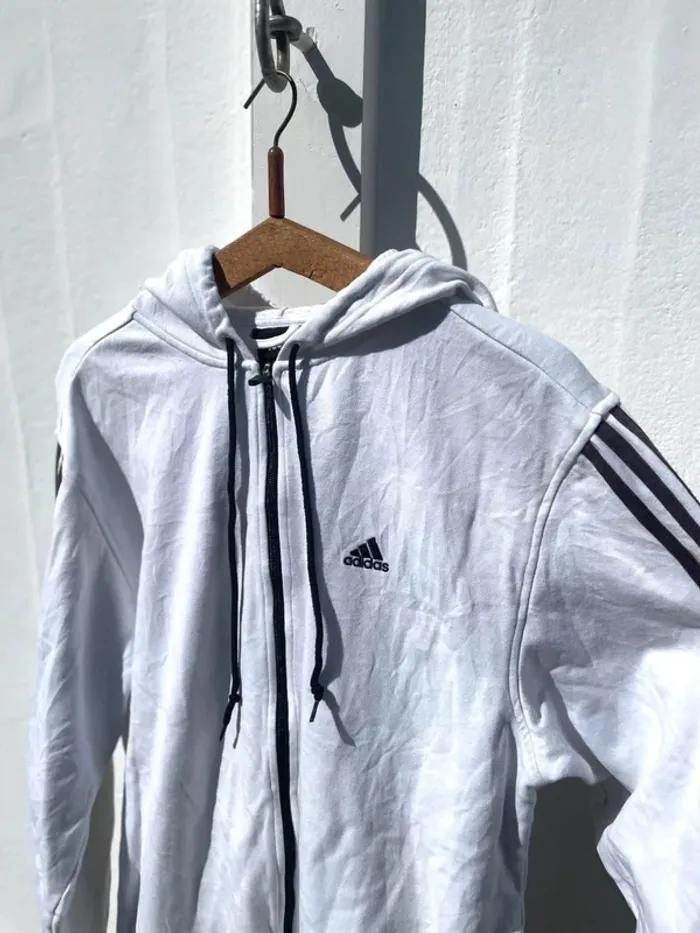 Adidas cotton full zip jacket black white Mens L - photo numéro 6
