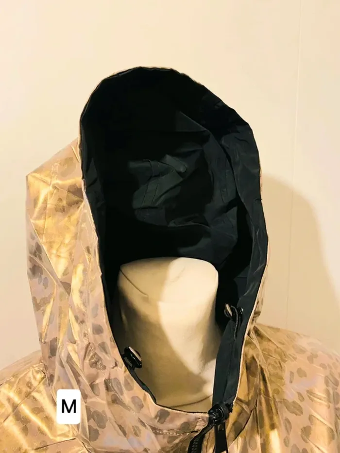 Manteau parka femme imperméable réversible long souple noire doré léopard taille M - photo numéro 3