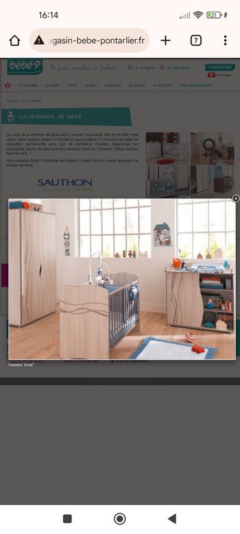 Chambre évolutive bébé enfant (armoire, commode table à langer, berceau lit, matelas) GALIPETTE EMILE