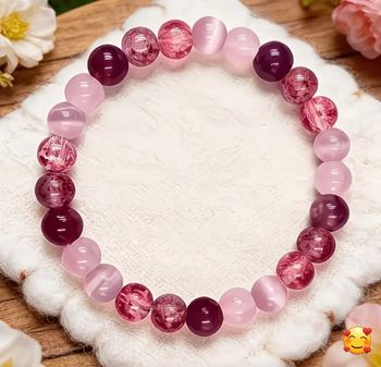 Bracelet en pierre de cœur  rose 