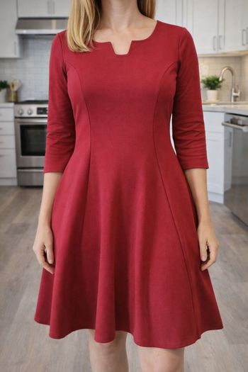 Robe Hiver bordeaux épaisse et évasée femme Taille L / 40 (F608)