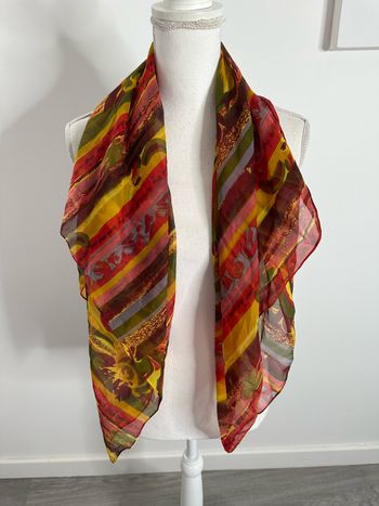 Foulard carré de soie multicolore Vintage 95x95cm