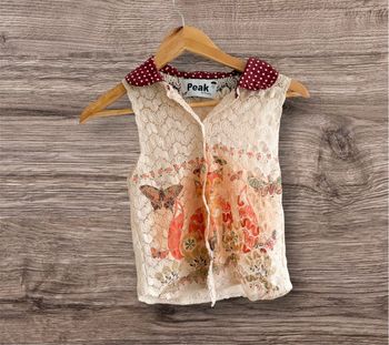 Top sans manches en dentelle avec col abricot multicolore floral peak  taille 34 XS