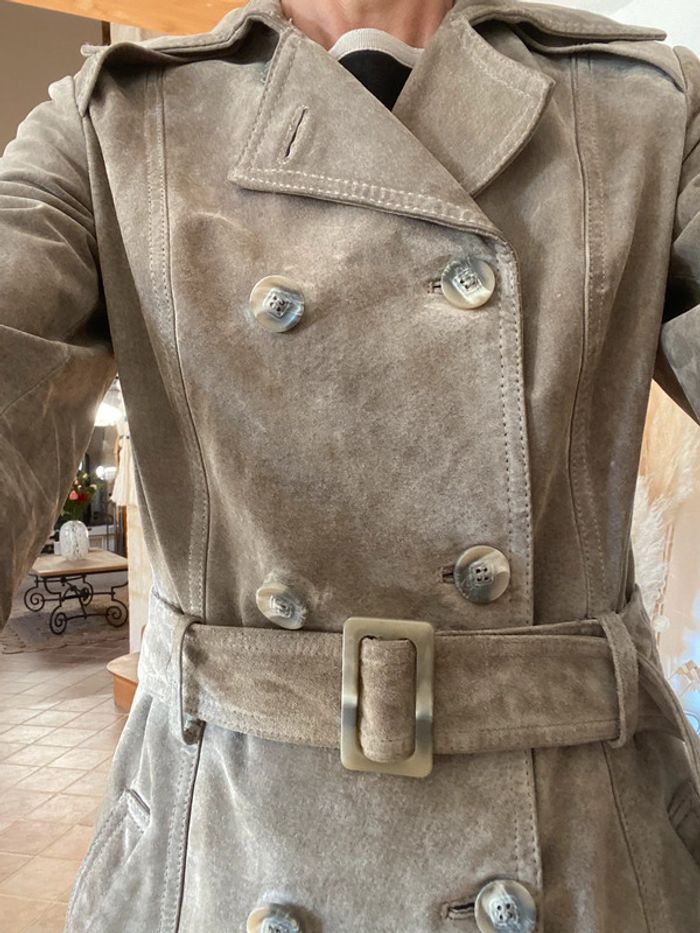 Trench en cuir nubuck Camaïeu