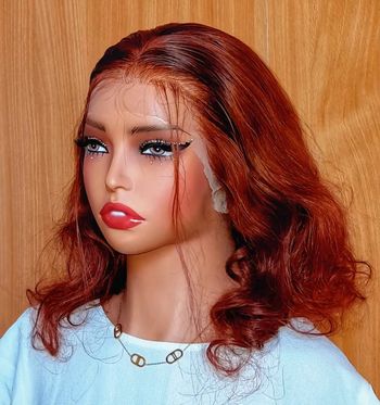 Perruque lace frontal 13x4 cheveux naturel taille " 14” couleur acajou