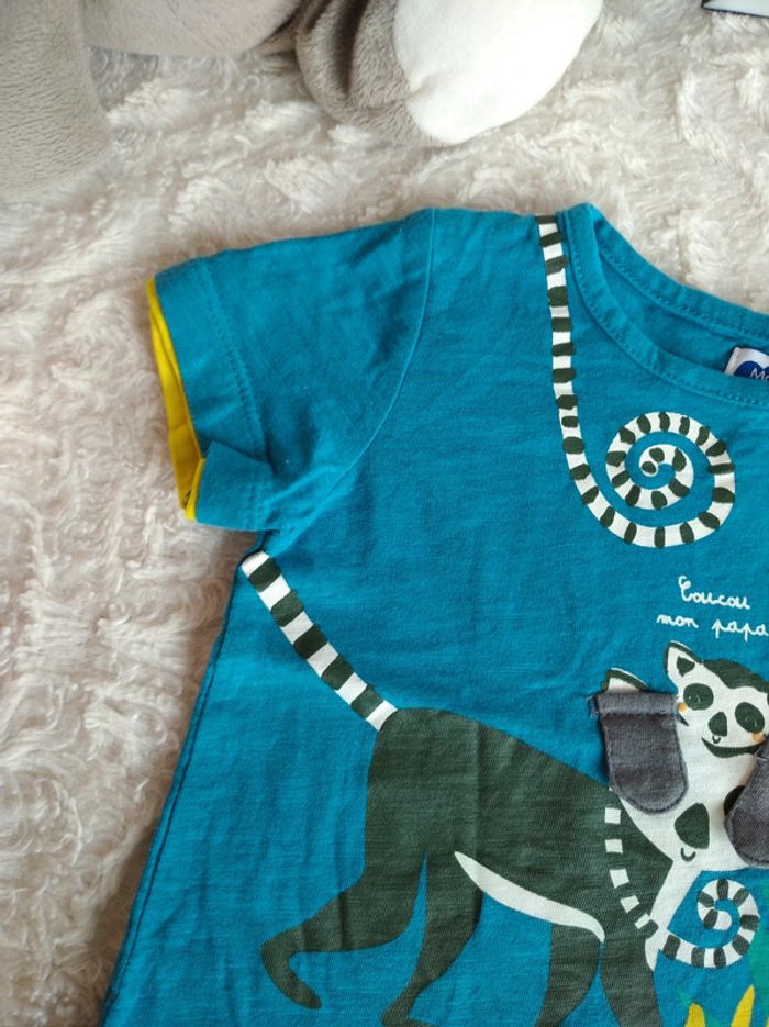Tee shirt chemise manches courtes Garçon 12 mois Jungle Coucou Papa Lémurien Mots d'enfants - photo numéro 3