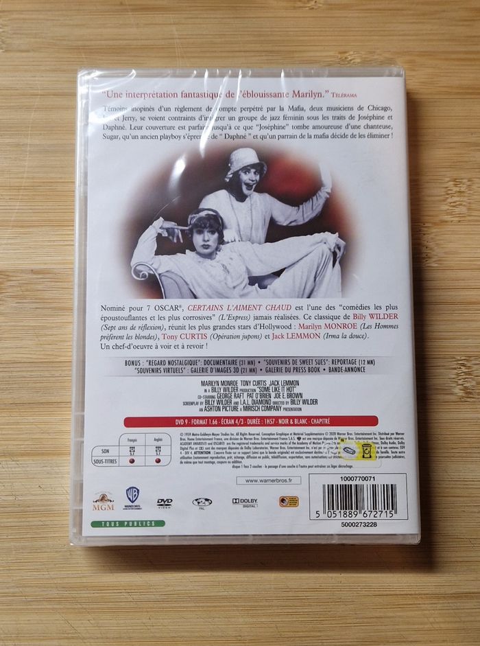 DVD "Certains l'aiment chaud" avec Marilyn Monroe - photo numéro 2