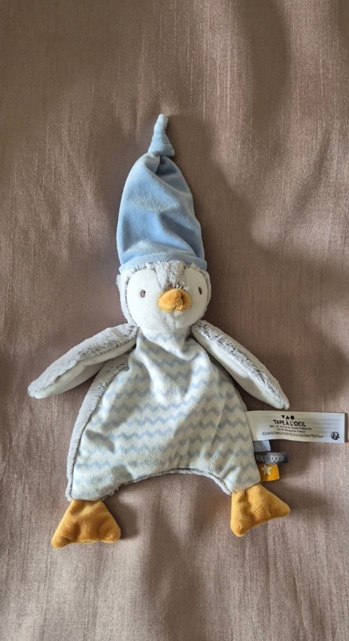 Doudou plat Pingouin gris bleu blanc TAPE A L’OEIL TAO - photo numéro 2
