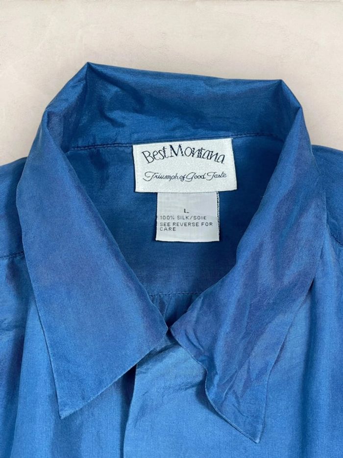 Chemise bleu 100% soie, Chemise vintage homme taille L (2720) - photo numéro 2