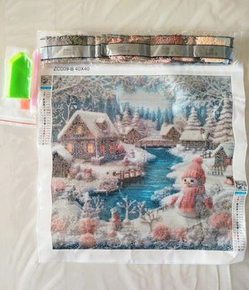 Diamond painting bonhomme de neige et villages féerique #N120
